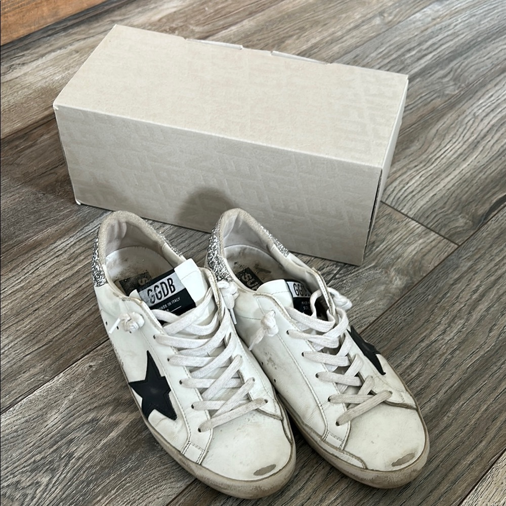 Golden Goose White and Black Sneakers